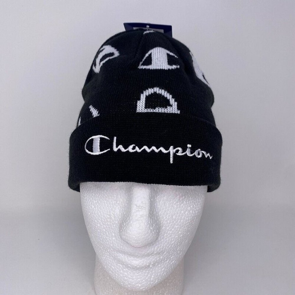 Champion‎ Beanie Winter Hat All Over Logo Script Spellout Hip Hop Streetwear